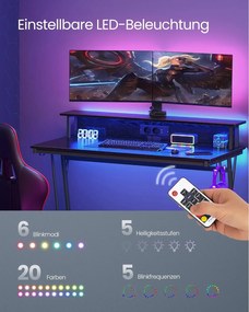 Písací stôl,  herný stôl so stojanom na monitor pre 2 monitory, čierny