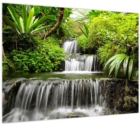 Sklenený obraz - Vodopád v dažďovom lese (70x50 cm)