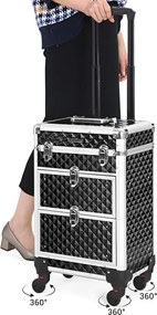 Kozmetický make-up kufor, so zásuvkami s posuvnými koľajničkami, čierny