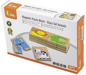 Viga Drevené magnetické puzzle Zvieratá