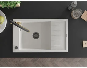 Mexen Elias, 1-komorový granitový drez 795x480x200 mm a drezová batéria Duo, biela, 6511-20-671701-57-B