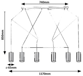 Rabalux 72018 - Luster na lanku ASLAUG 6xGU10/50W/230V