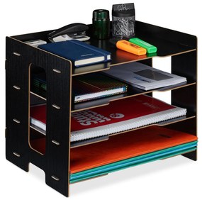 Čierny stolový organizér na dokumenty A4 Relaxdays – 3 priehradky (RD10042750)