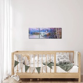 Obraz - Prichádza jeseň, olejomaľba (s hodinami) (90x30 cm)