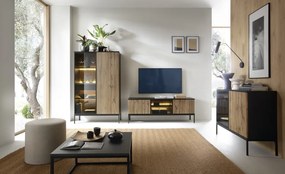 TV skrinka Sento, čierna/dub wotan, s osvetlením