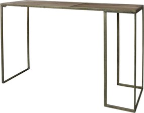 Mosadzný antik kovový konzolový stôl s drevenou doskou Brasi - 120*42*78 cm