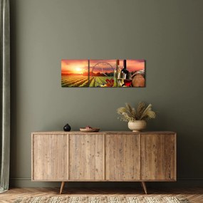 Obraz vinice s vínom (s hodinami) (90x30 cm)