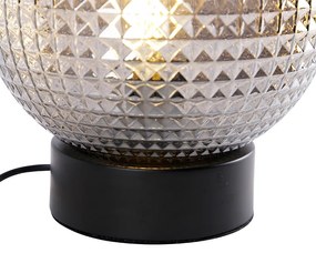 Stolná lampa v štýle art deco čierna s dymovým sklom - Sphere