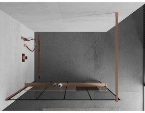 Mexen Kioto+, sprchová zástena Walk-In s poličkou a vešiakom 140 x 200 cm, 8mm číre sklo čierny vzor, medený matný profil, 800-140-121-65-77