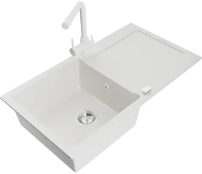 Mexen Leo, drez granitový 900x500x190 mm, 1-komorový a biela batéria Duero, biela, 6501-20-671600-20