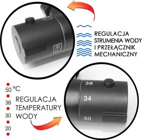 Erga Erga, termostatická sprchová batéria s horným 3/4" pripojením sprchového stĺpu, čierna matná, ERG-YKA-BW.FL-THERM-BLK