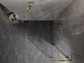Mexen Lunar, L pravý výklopný päťuholníkový sprchový kút 80 x 90 cm, 8mm číre sklo, zlatý profil, 831L-080P-090L-50-00-P