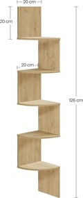 Nástenná rohová polica ESTANTE, 5 políc v dekore dub artisan, 126x20cm