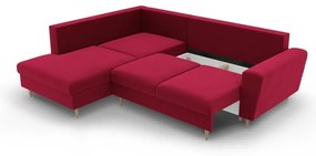 Červená zamatová rozkladacia/s úložným priestorom rohová pohovka (ľavý roh/do L) Kyoto – Cosmopolitan Design