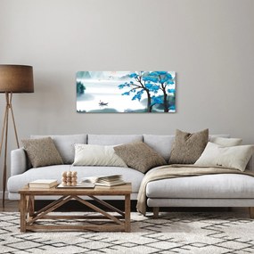 Obraz - Maľované jazero s loďkou (120x50 cm)