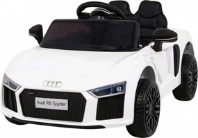 Ramiz Audi R8 na batérie pre deti Biela + diaľkové ovládanie + EVA + pomalý štart + MP3 LED
