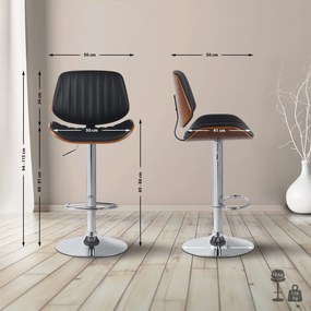 Barová stolička Clawson - koženka, chróm rám - orech/čierna