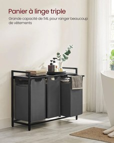 Kôš na bielizeň, 3 výsuvné priehradky, 72x92,5x33cm