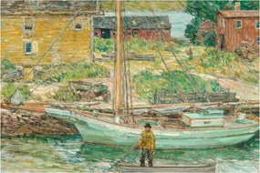 Obraz - Childe Hassam, Oyster Sloop, Cos Cob, reprodukcia (90x60 cm)