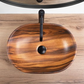 Rea Amelia Wood, umývadlo na dosku 480x345x135 mm, imitácia dreva-hnedá matná, REA-U5060