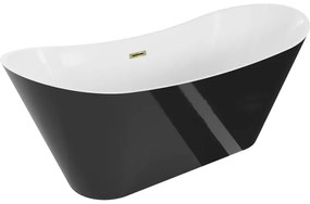 Mexen Celia, voľne stojaca vaňa 170 x 75 cm, biela-čierna, zlatý lesklý prepad, 52331707575-50