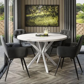 Okrúhly rozkladací jedálensky stôl MARION 120-196 cm biely mramor Farba nôh: Biela