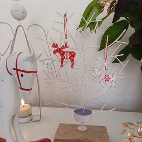 DECOLED Drevený sob, 5x6 cm, červený a biely, 12 ks/balenie.