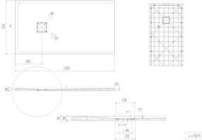 Erga Hyper, SMC sprchová vanička 130x70x2,6 cm + sifón, biela matná, ERG-V06-SMC-7013S-WH