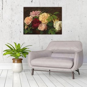 Obraz - Henri Fantin-Latour, Roses de Nice on a Table, reprodukcia (70x50 cm)