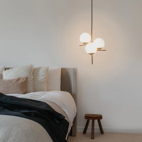 Art Deco závesné svietidlo zlaté s opálovým sklom 3-svetlo - Flore