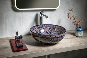 Sapho Sapho, PRIORI keramické umývadlo, priemer 41 cm, 15 cm, fialová s ornamentami, PI022