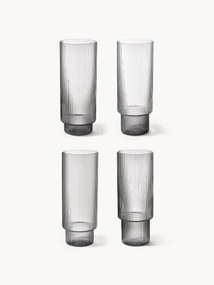 Ručne fúkané reliéfne poháre na longdrinky Ripple, 4 ks