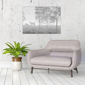 Sklenený obraz - Lúka s jeleňami (70x50 cm)