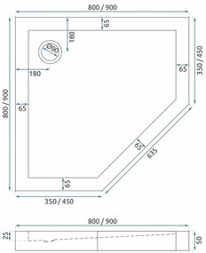 Rea - DIAMOND GOLD päťuholníkový sprchový kút 90 x 90 cm, zlatý, číre sklo, REA-K4904