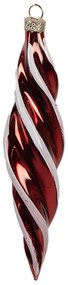 Červenobiela sklenená vianočná ozdoba cencúľ - Ø 4*17 cm