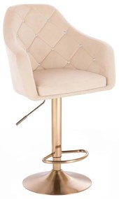 LuxuryForm Barová stolička ROMA VELUR na zlatom tanieri - krémová