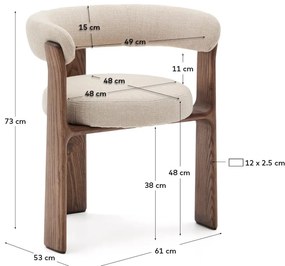 Hnedé/béžové jedálenské kreslo s podrúčkami z jaseňového dreva Granite – Kave Home