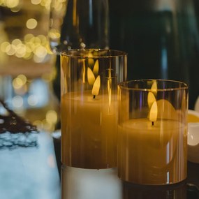 DECOLED LED svíčka ve skle, 7,5 x 12,5 cm, zlatá