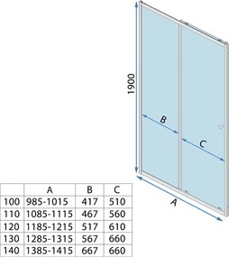 Jednokrídlové posuvné sprchové dvere REA PRIMO SLIDE 110 cm pre inštaláciu do niky, chróm/transparent - bez vaničky
