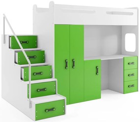 Vyvýšená poschodová posteľ MAX 4 - 200x80cm - Biela - Zelená