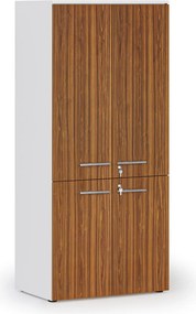 Kancelárska policová skriňa PRIMO WHITE, polené dvere, 800 x 500 x 1781 mm, biela/orech