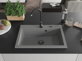 Mexen Elix, 1-korový granitový drez 700 x 500 mm, šedá, čierny sifón, 6526701005-71-B