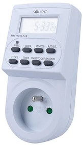 SOLIGHT Digitálny týždenný časový spínač 230V/16A, 1 zásuvka, biely