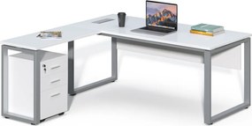 Rohový kancelársky stôl s kontajnerom Houseland Prime Home 01 180 cm biely