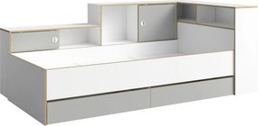 Jednolôžková posteľ s roštom a úložným priestorom Pinio 90x200 cm - biela / sivá
