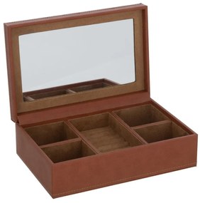 Hnedá šperkovnica z umelej kože s 5timi priehradkami - 21*14*7 cm