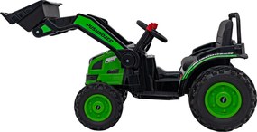 Ramiz Detský traktor na batérie Zelený + pohyblivé rameno s lyžicou + diaľkové ovládanie + pomalý štart + FM rádio + LED