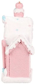 Vianočná dekorácia Domček z cukroviniek, polyresin, LED, ružová
