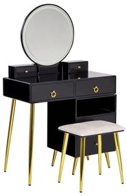 Toaletný stolík so 6 zásuvkami a LED zrkadlom čierna/zlatá YVES Beliani