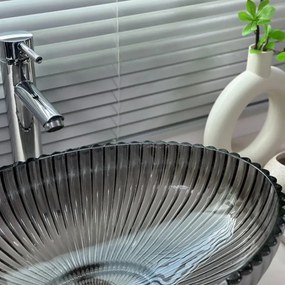 BPS-koupelny Sklenené umývadlo na dosku HYD-BRT3-BL-PL-510 51x35 cm, platina lesk